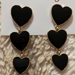 Ashley Cooper Black and Gold Triple Heart Earrings